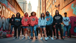 Dynamic urban scene showcasing the best streetwear brands 2025 with stylish outfits and street culture elements.