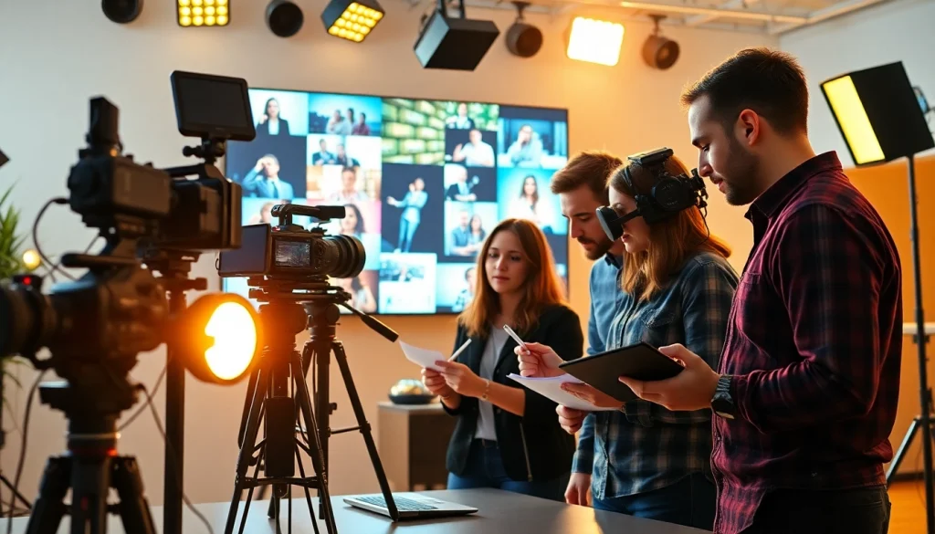 Creative Video Production Agency team collaborating in a modern studio setting.
