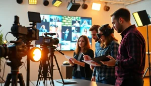 Creative Video Production Agency team collaborating in a modern studio setting.