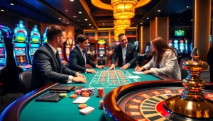 Indibet game showcasing a vibrant casino scene with poker, roulette, and engaged players.