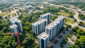 View of Tampines St 95 EC with modern designs surrounded by greenery and ongoing construction.