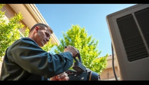 Technician performing ac repair Glendale AZ on residential unit with tools in focus.