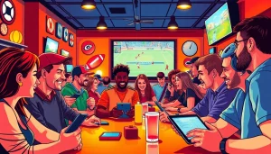 Engaged fans practicing sports betting Georgia in a lively sports bar environment.