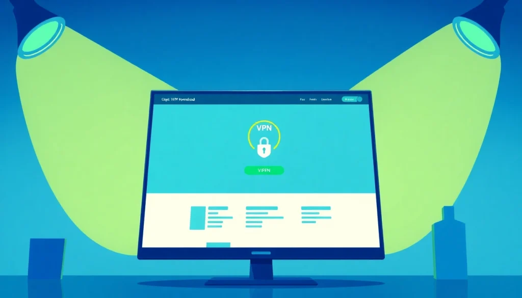 Free VPN download interface displayed on a computer screen, illustrating safe installation steps.