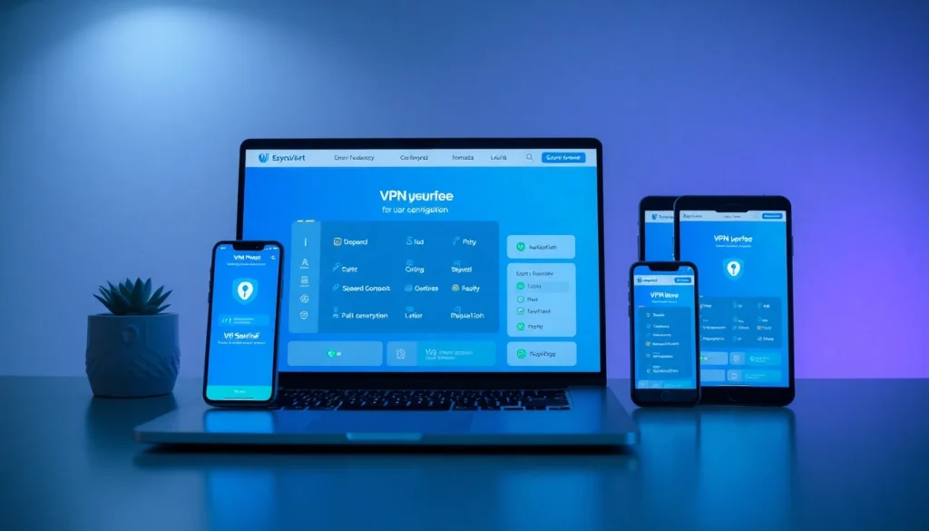 快连官网 VPN interface displayed on laptop, smartphone, and tablet, showcasing secure connectivity.