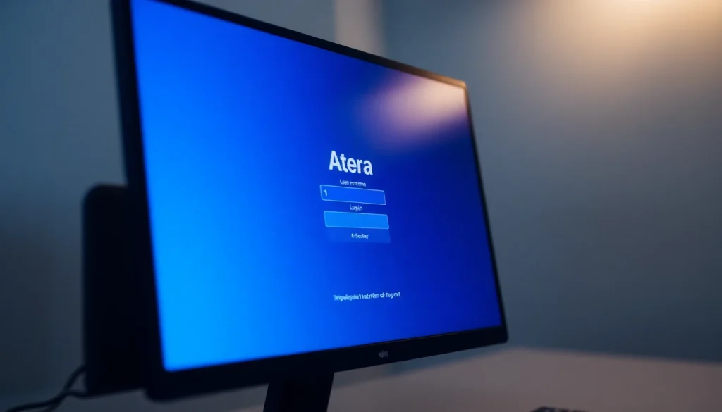 Atera login process displayed on a computer screen with a focus on secure access.