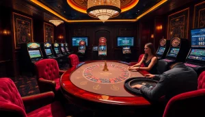 Experience thrilling gameplay at Bugatti8 with luxurious casino tables and vibrant slot machines.