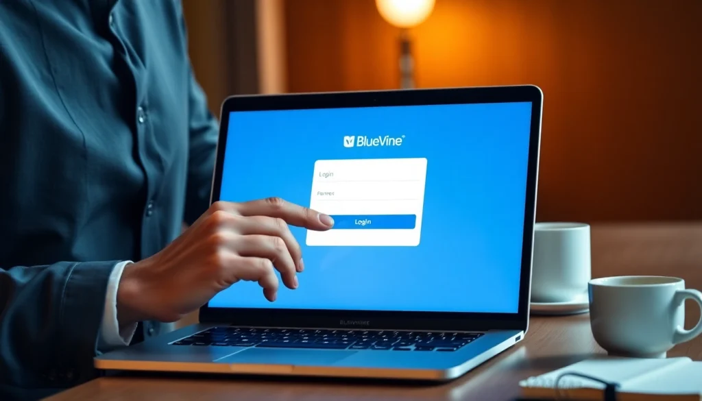 Securely access bluevine login page with business essentials on desk.