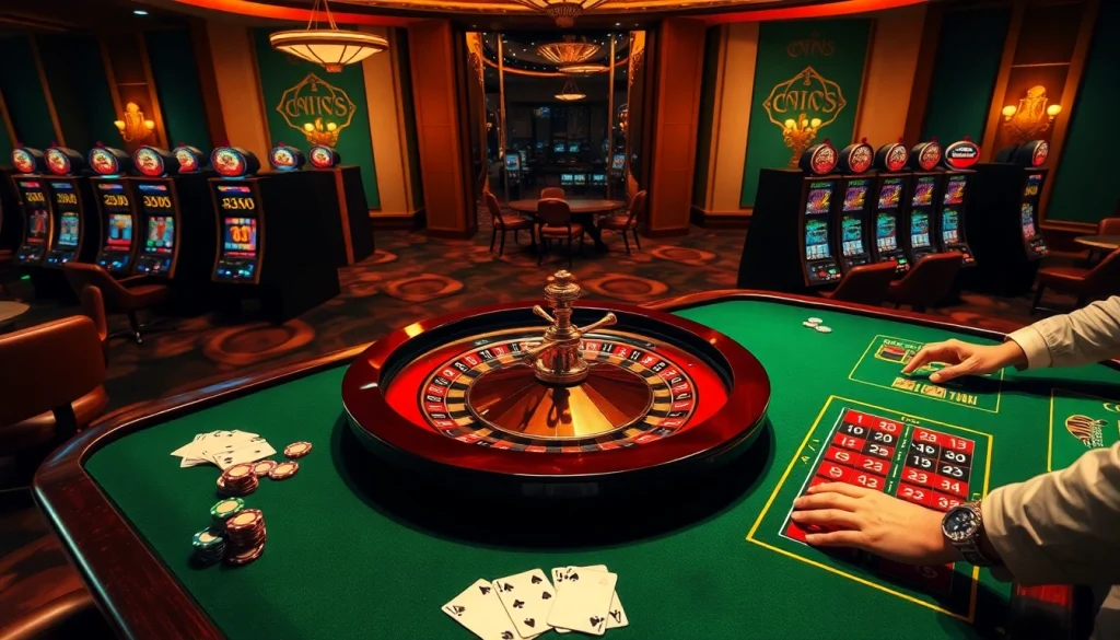 Experience thrilling gameplay with link alternatif onicplay at a luxurious casino featuring roulette and slot machines.