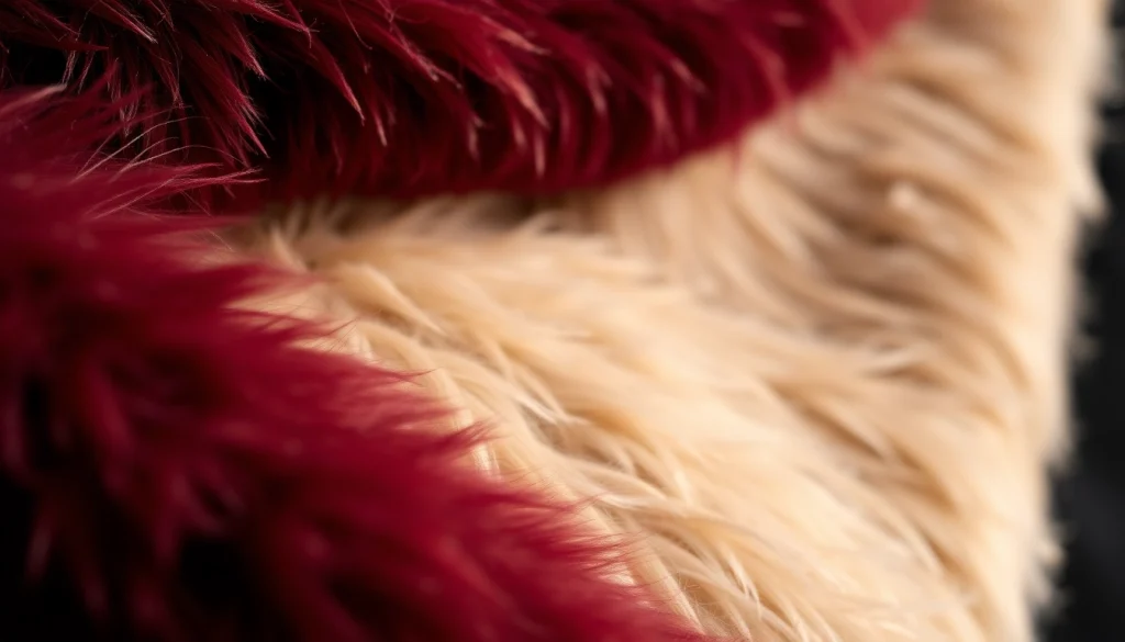 Bekijk de nepbont stoffen met rijke texturen en zachte kleuren in een elegante setting.