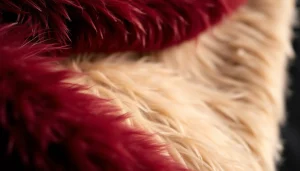 Bekijk de nepbont stoffen met rijke texturen en zachte kleuren in een elegante setting.