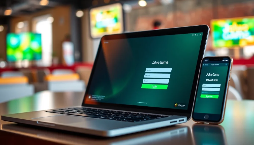Effortless Jalwa Game download interface on laptop and smartphone, illustrating user-friendly design and vibrant gaming environment.