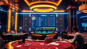 Xem 7m bóng đá live scores with vibrant betting action in a luxurious casino setting.