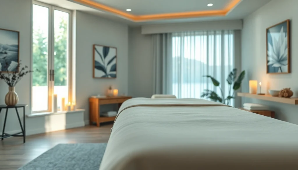 부드러운 조명과 아늑한 인테리어가 돋보이는 편안한 마사지룸에서의 출장마사지 설정.