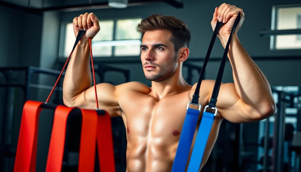 Fit individual using pull-up assist bands for an effective workout in a gym setting