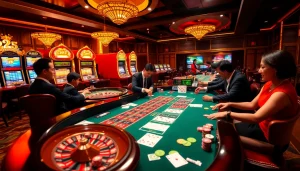 Exciting gameplay at a casino scene from https://www.bdtk66.one/ featuring poker, roulette, and colorful chips.