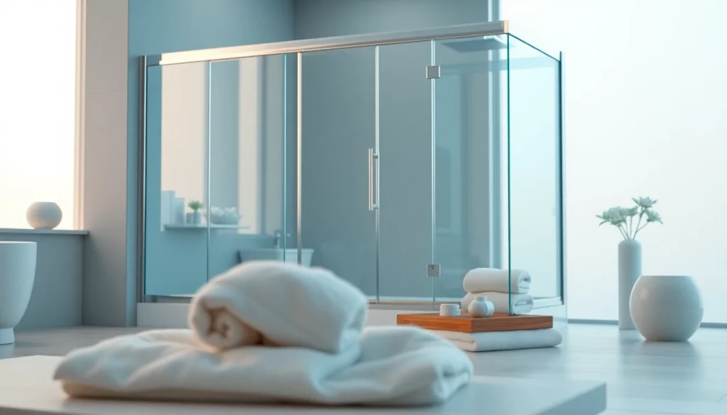 Duschkabine 90x90 in einem modernen Badezimmer mit eleganten Glaselementen und hochwertigen Abstellflächen.