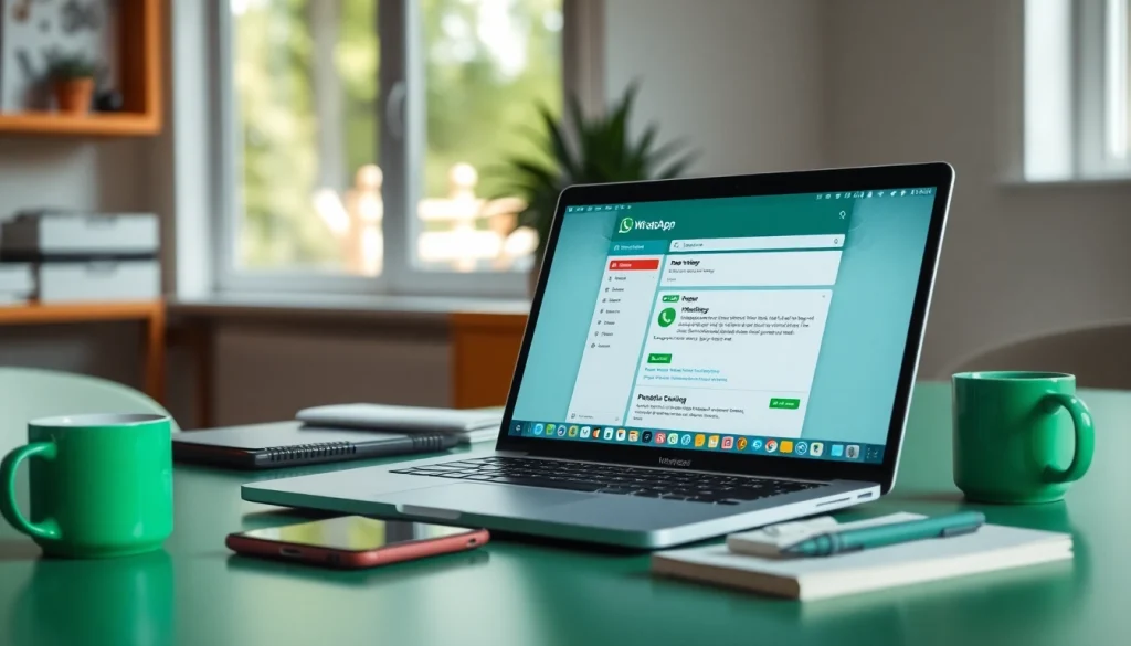在现代工作空间的笔记本电脑上使用 WhatsApp Web，实现无缝沟通。
