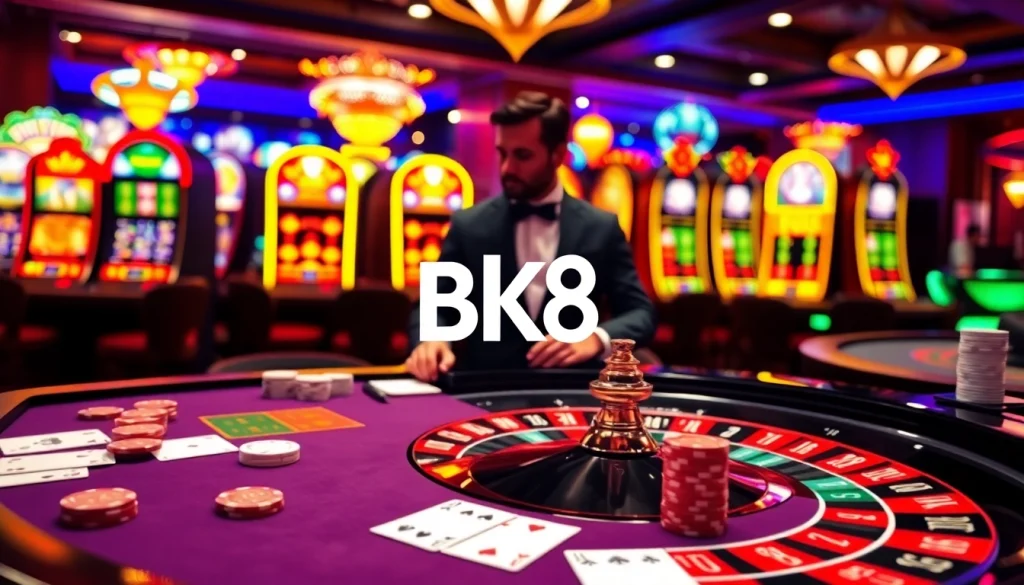 Experience thrilling moments at BK8 with vibrant and dynamic casino gaming scenes.