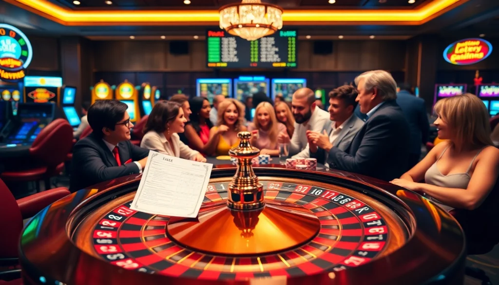 Tool xổ số siêu tốc showcased in an exciting casino scene with roulette and engaged players.