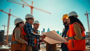 Construction association Denver workers collaborating on-site, showcasing teamwork and professionalism.