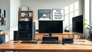 zirvegrupbilgisayar ile modern ofisteki bilgisayar donanım düzeni.