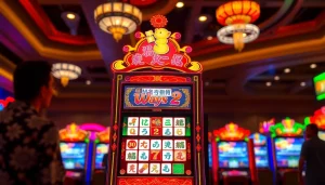 Putar Mahjong Ways 2 dengan slot mesin yang penuh warna di kasino yang ramai.