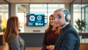 AI Receptionist facilitating client communication seamlessly in a modern office.