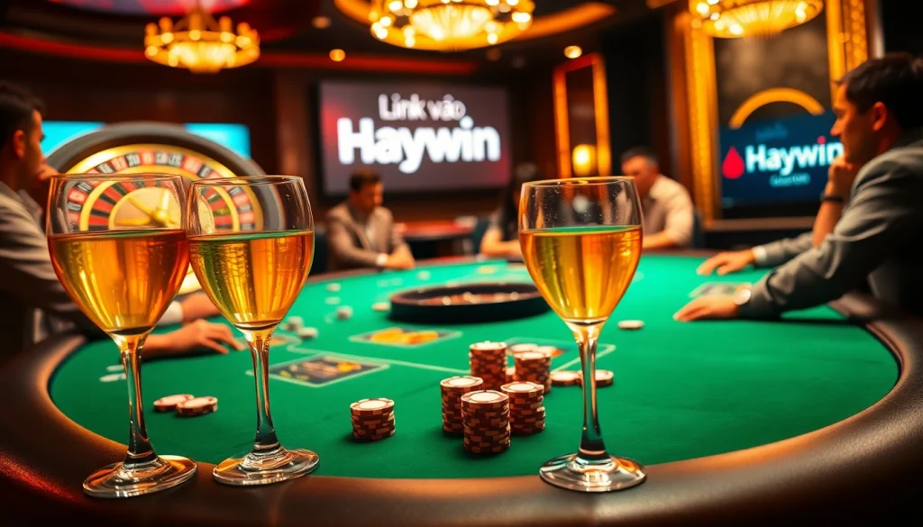 Experience the thrill of gambling as players engage at a luxurious poker table, highlighting Link vào Haywin for immersive gameplay.