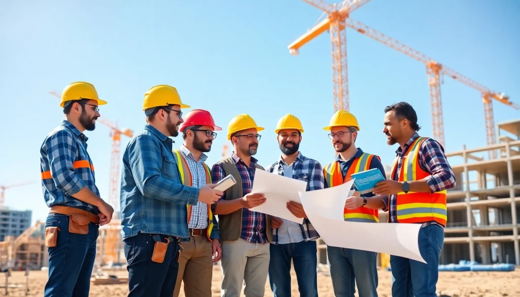 Engaged builders discussing plans within the Texas association of builders, highlighting teamwork.