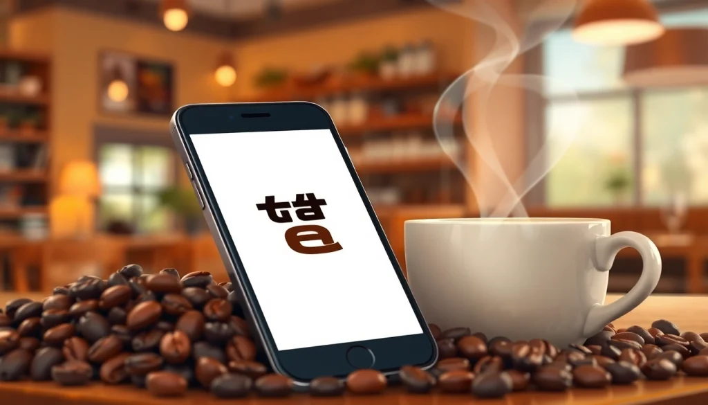 스타벅스 모바일쿠폰으로 편리하게 음료를 즐기는 모습. 커피와 모바일 화면이 조화롭습니다.