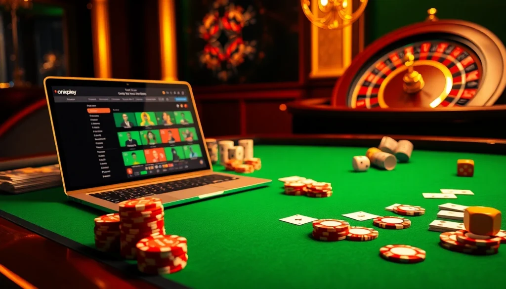 Experience the thrill of onicplay with vibrant casino chips, cards, and strategic gambling elements.