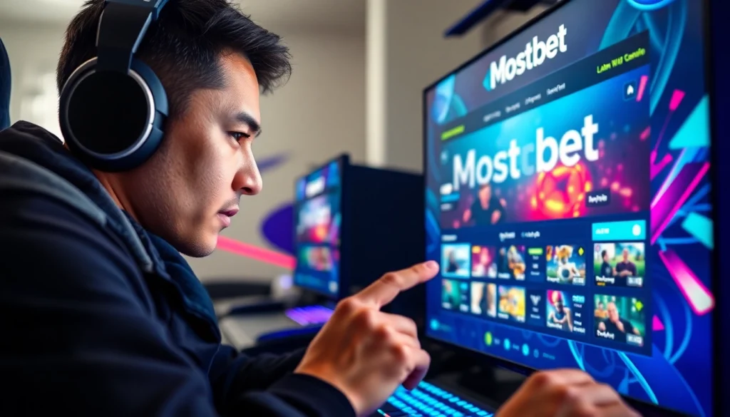 Mostbet demo platform showing a gamer enjoying a virtual gaming experience.