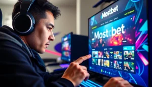 Mostbet demo platform showing a gamer enjoying a virtual gaming experience.