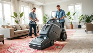 Efficient carpet cleaners Lincoln CA revitalizing a vibrant living room carpet.