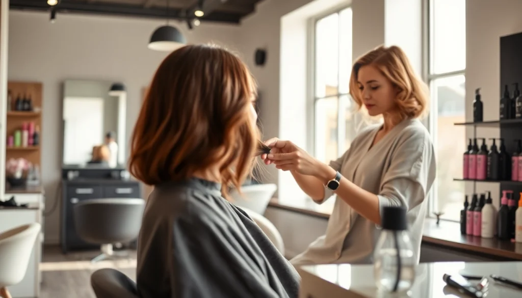 Experience the artistry of salon coafor bucuresti with a professional hairstylist and client.