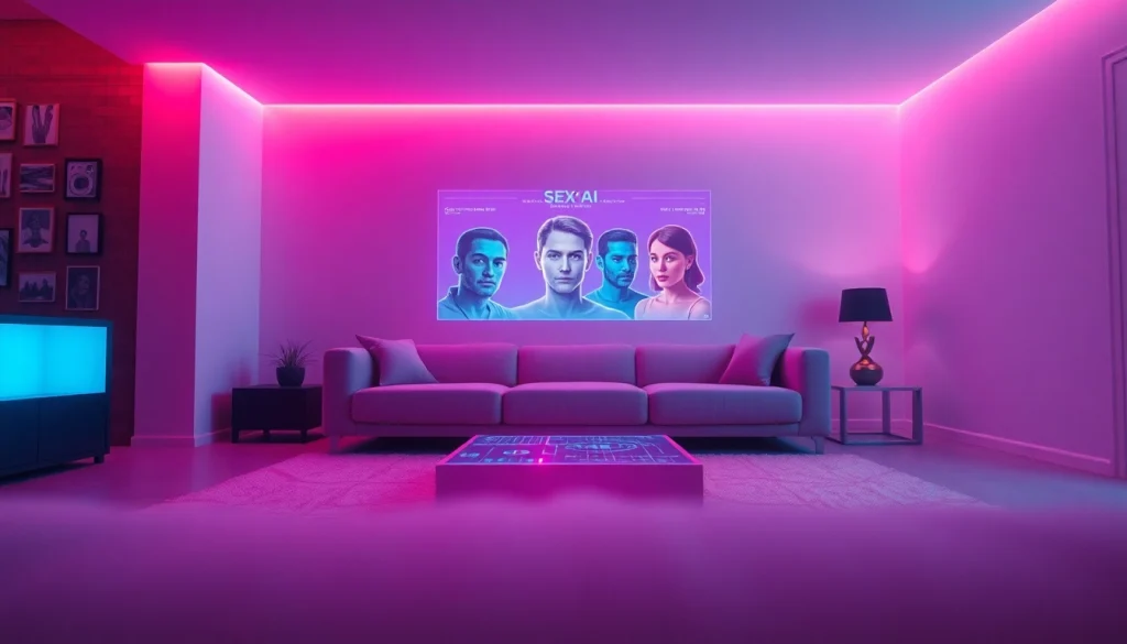 Engaging scene of a futuristic AI interaction showcasing sex ai technology in a modern setting.