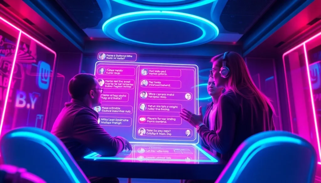 Engaging NSFW AI chatbot interface with vibrant neon colors and holographic details.