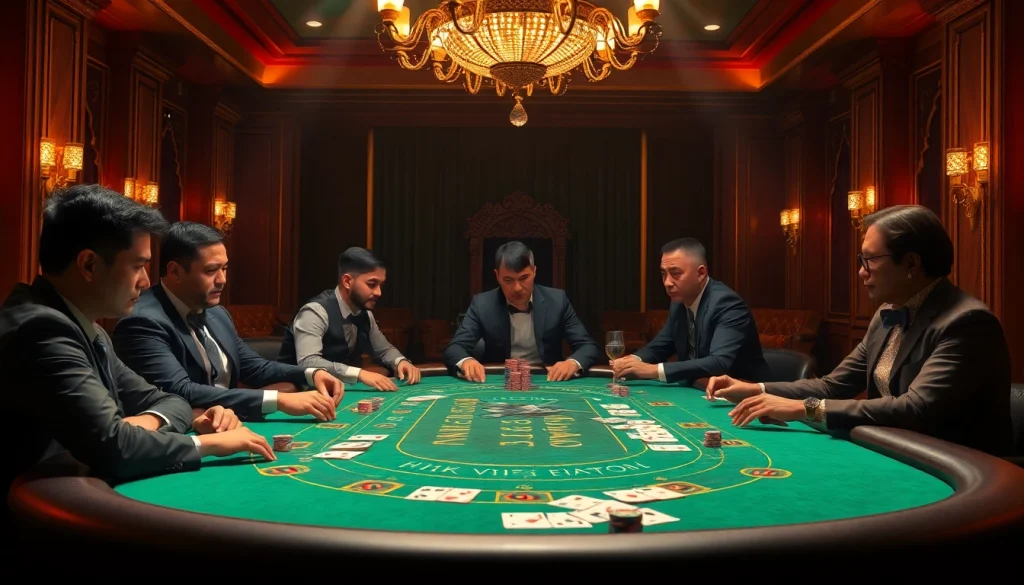 Exciting poker game depicting rik vip atmosphere of luxury and competition in a vibrant casino setting.