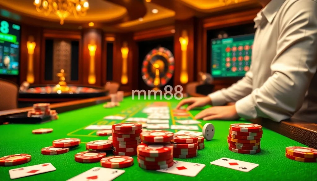 Engage with exhilarating gaming tables at nhà cái mm88, featuring polished chips and vibrant cards.