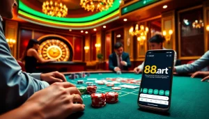 Experience excitement at 88t.art with a high-stakes poker scene featuring vibrant chips and cards.