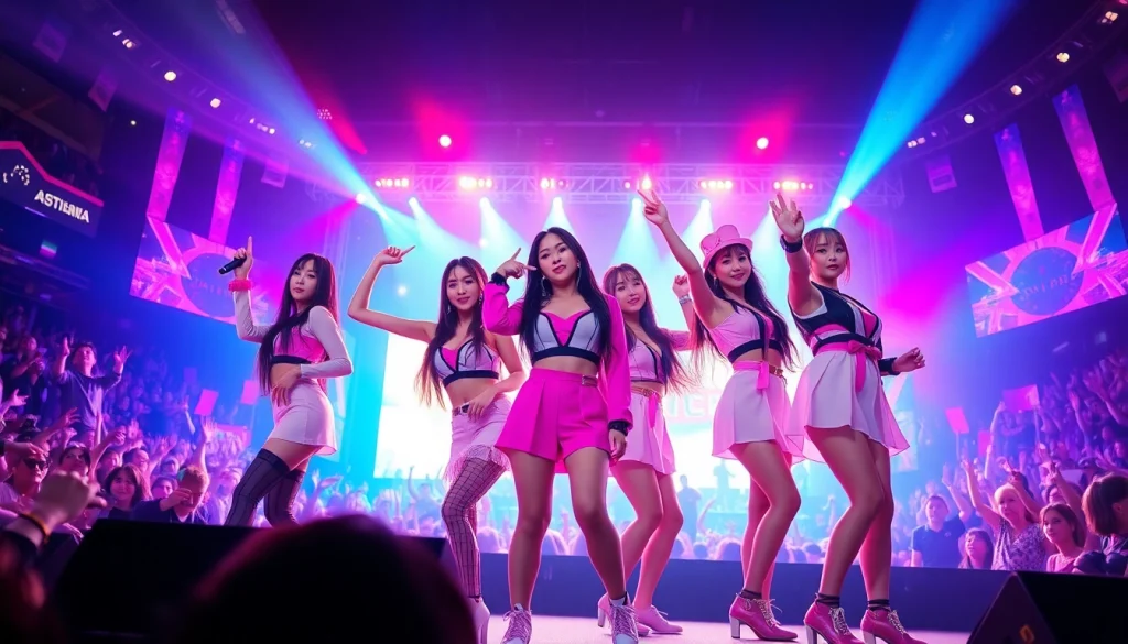 Blackpink news: Captivating concert scene with BLACKPINK members in vibrant outfits and exciting lighting.