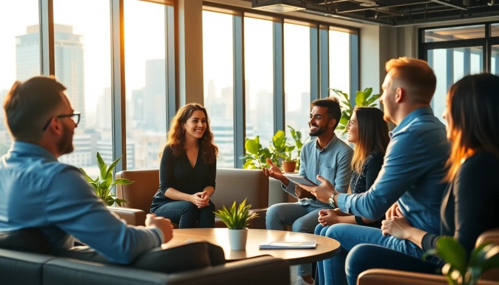 Business coach Los Angeles guiding clients in a vibrant, collaborative office space.