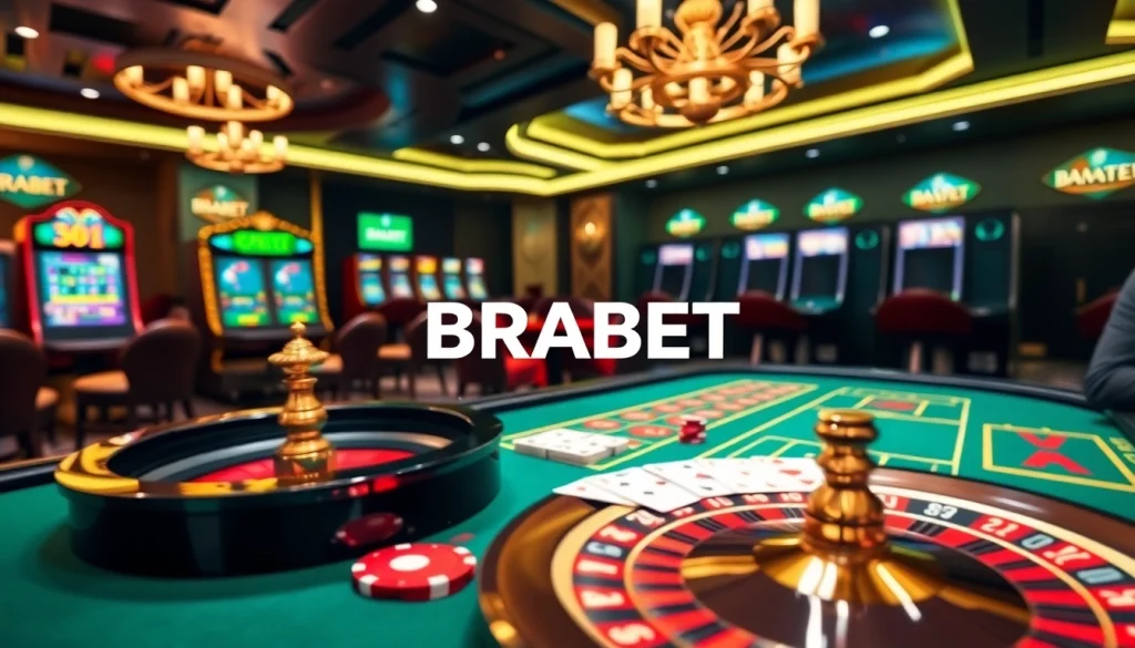 Experience thrilling gameplay at BRABET, showcasing an elegant casino table with poker chips and cards.