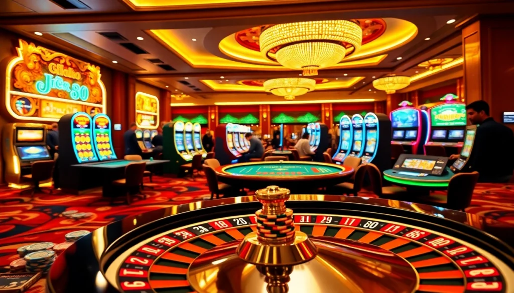 Experience the excitement of GG88 with lavish casino visuals, featuring tables and slot machines.