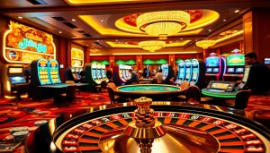 Experience the excitement of GG88 with lavish casino visuals, featuring tables and slot machines.