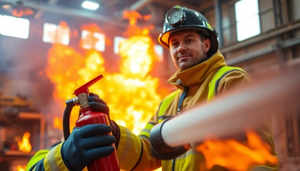 Actively passing a fire extinguisher during training, highlighting safety and preparedness.