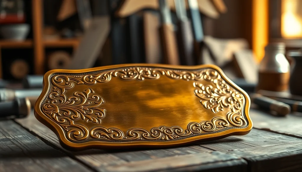 Placă de alamă cu gravuri complicate ce evidențiază frumusețea meșteșugului Placa alamă.