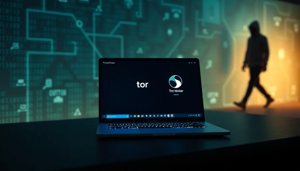 Discovering the hidden wiki tor on a modern laptop amidst a digital privacy theme.