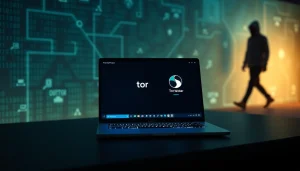 Discovering the hidden wiki tor on a modern laptop amidst a digital privacy theme.